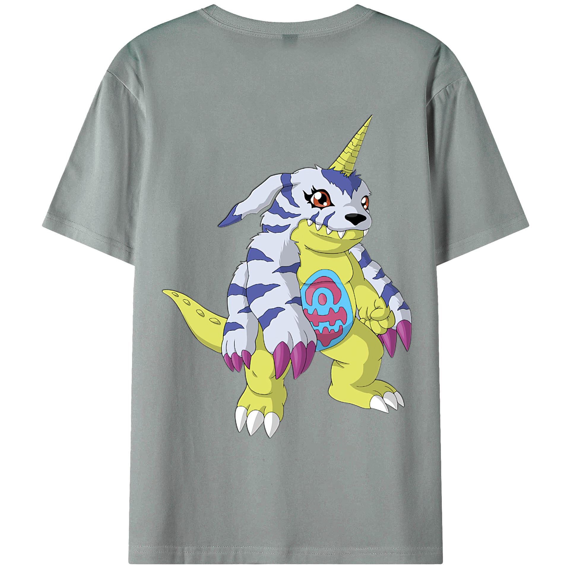 （画像用） Digimon デジタルモンスター/デジモン 綿100％ メンズ半袖Tシャツ（バックプリント） 通気性